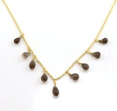 Smoky Drop stone necklace, Brass with 22k gold plated necklace, Handmade jewelry